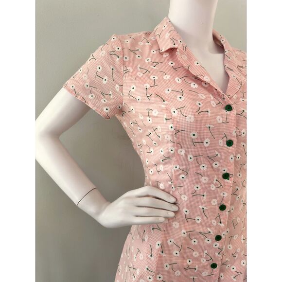 Modcloth Daytime Dynamo Pink Floral Daisy Shirt Dress Casual Gingham Sundress 4 - Picture 8 of 13